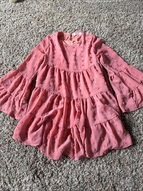 Women’s Long Sleeve Tiered Dress - rust color